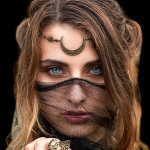 Crescent Moon Head Chain Vintage Style Crystal Flower Headwear‎ Hollow Pattern